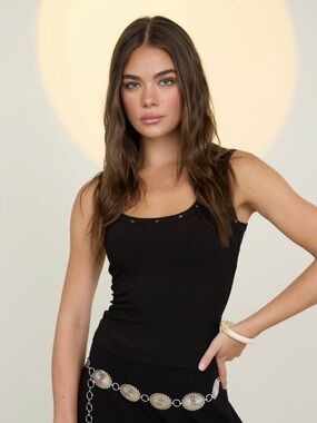 NEW The Workshop Black Stud Detail Knit Tank Top